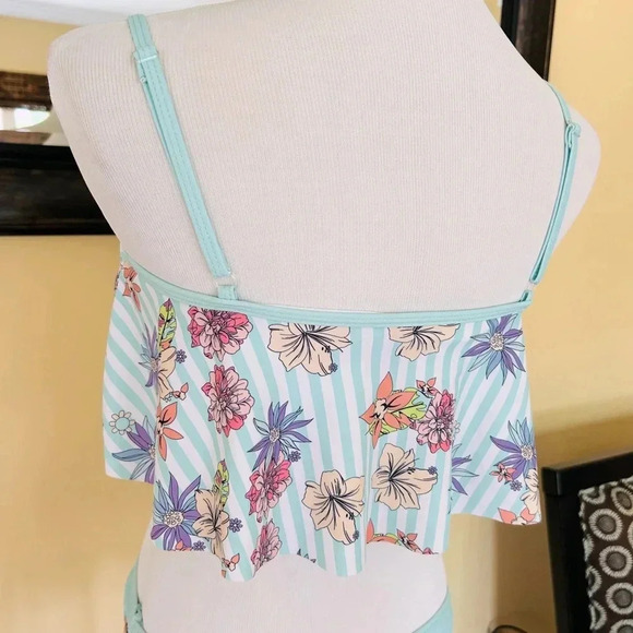 Limeapple Striped Floral Flounce Bikini Girls Size 16 - Picture 5 of 8